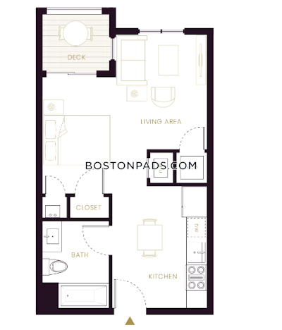 Brighton Studio 1 Bath Boston - $3,195 No Fee